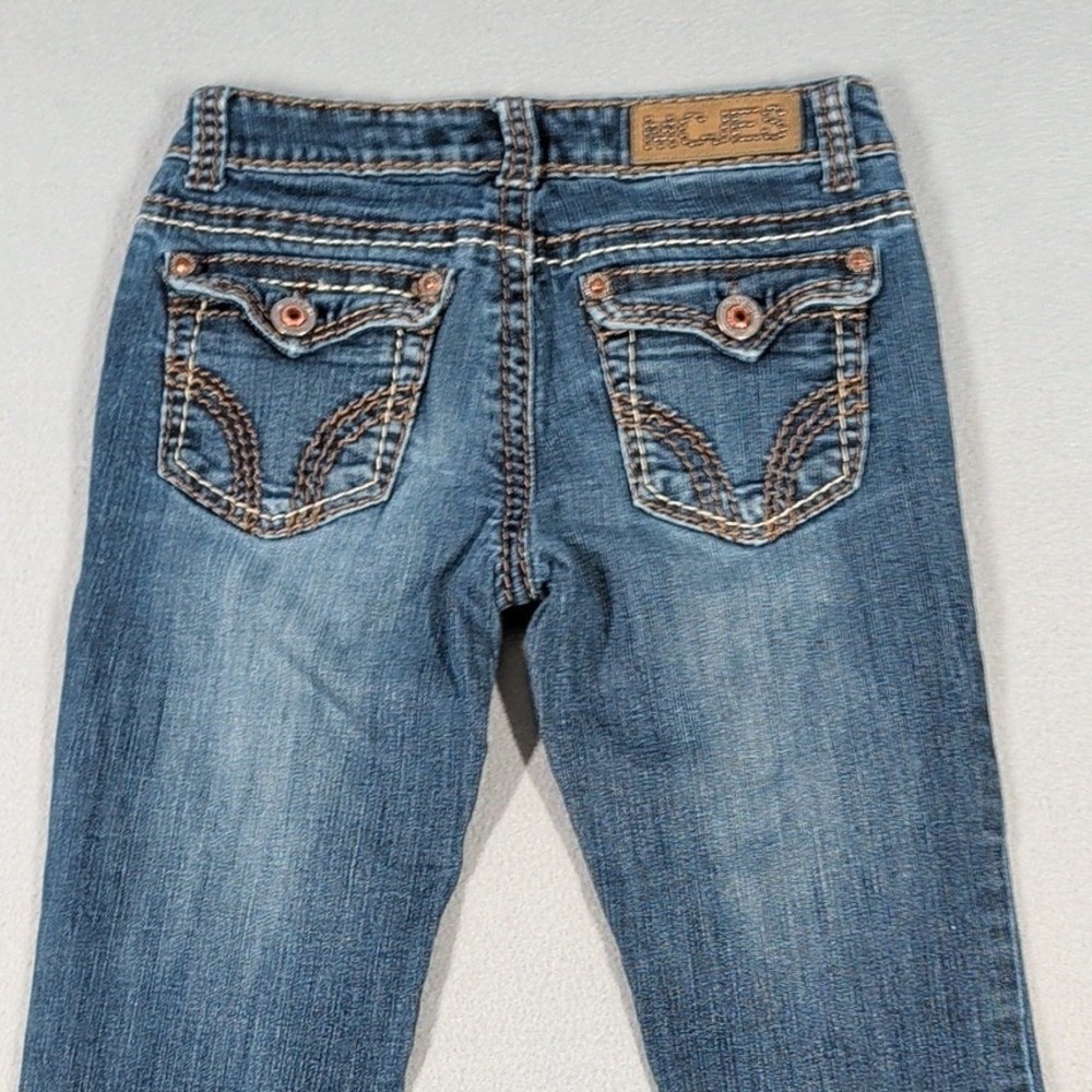 Miss Chic Jeans Womens 3 Blue Denim Low Rise Bootcut Embellished Flap Pocket - Picture 14 of 16